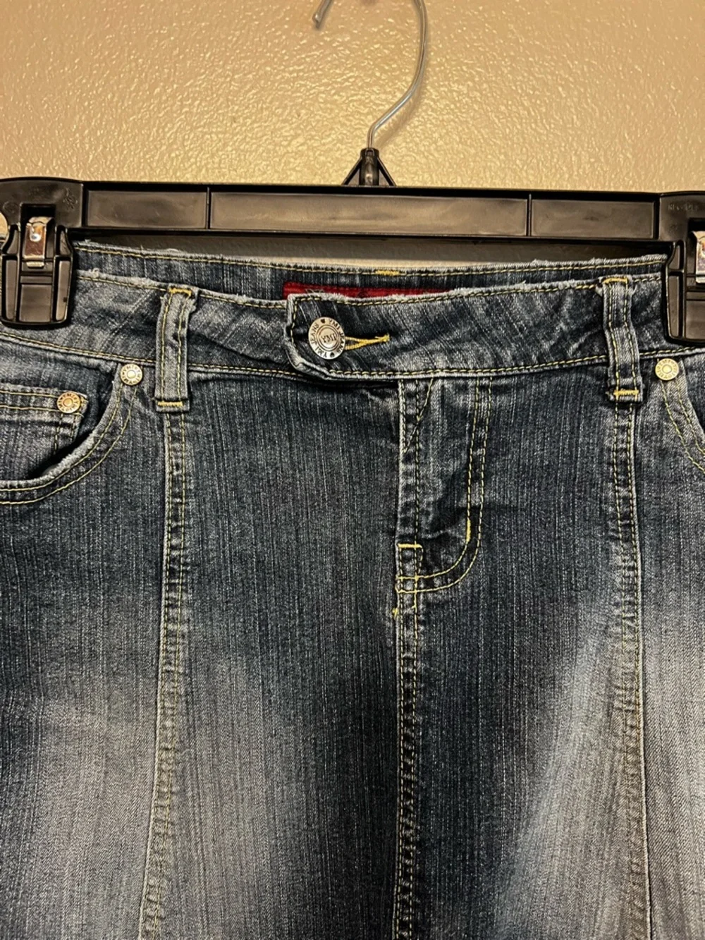 Ymi jeans‎ Y2K Juniors Washed Blue Denim A-Line Skirt Size 5 Distressed Fade